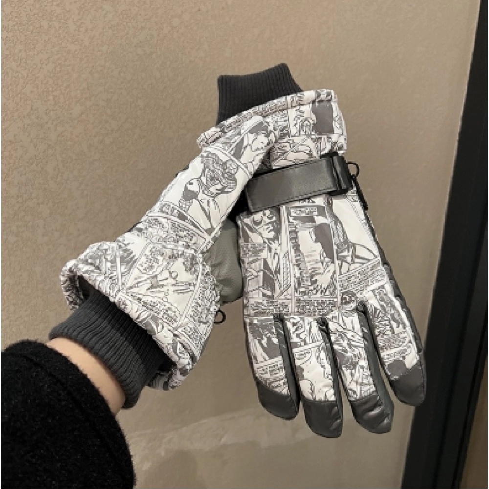 Full palm touchscreen skiing gloves for men and women in winter, thickened and plush riding electric bikes, cold resistant and warm cotton for playing with snow, waterproof